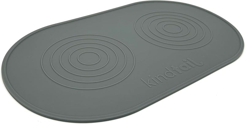KindTail Dog & Cat Food Mat - Waterproof, Food-Grade Silicone Pet Placemat for Feeding & Water Bowls - Raised Edges Protect Floors - Non-Slip Grip - Dishwasher Safe - 19 x 11 Inches, Grey - Image 1